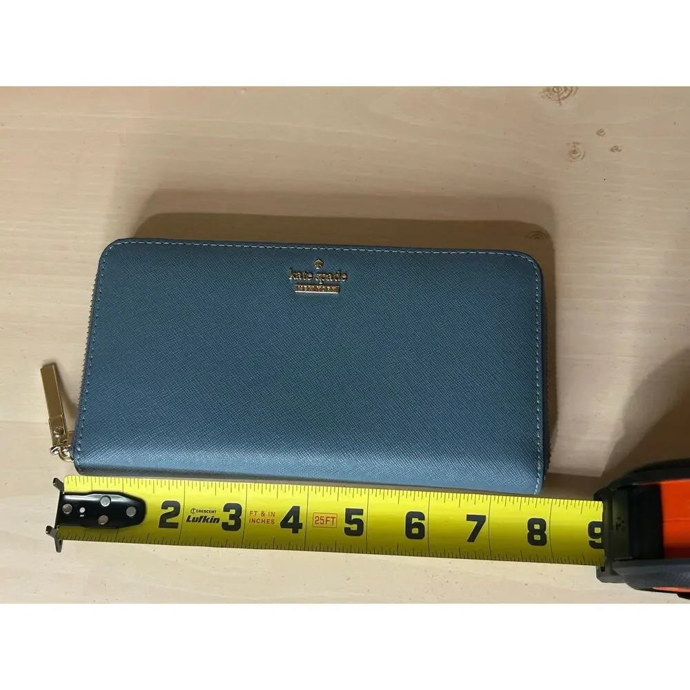 Kate Spade Saffiano Leather Zip Around Continental Wallet Blue Clutch Staci L